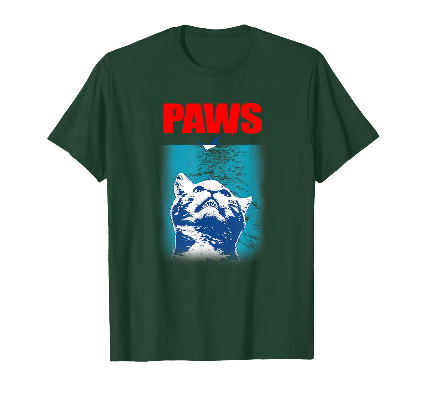 Paws Underwater Shark Attack T-shirt Funny Cat Parody Gift T-Shirt for Men Women Girls Kids