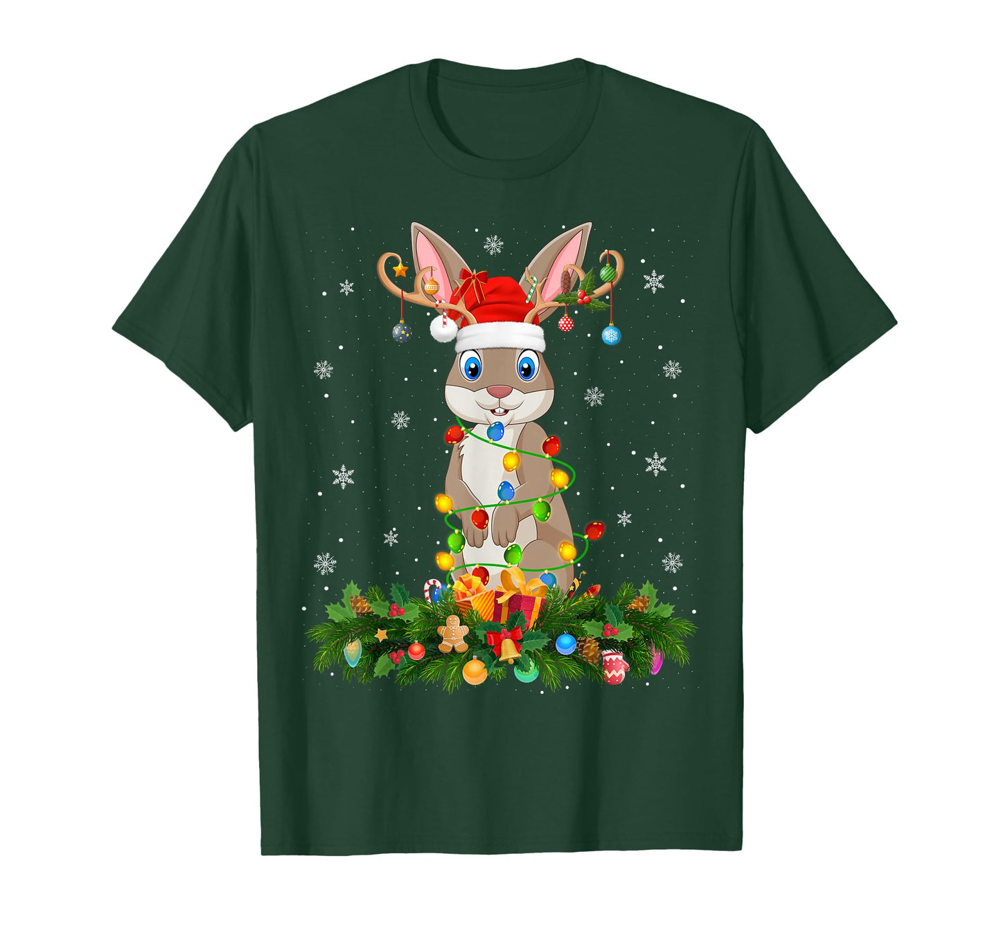 Rabbit Bunny Christmas Lights Reindeer Santa Adult & Kids T-Shirt