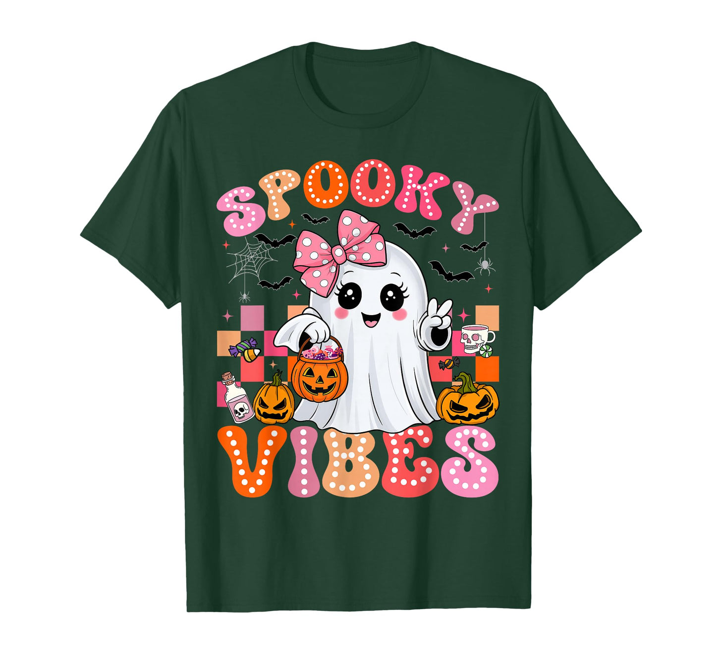 Groovy Spooky Vibes Cute Boo Ghost Halloween Costumes Girls T-Shirt