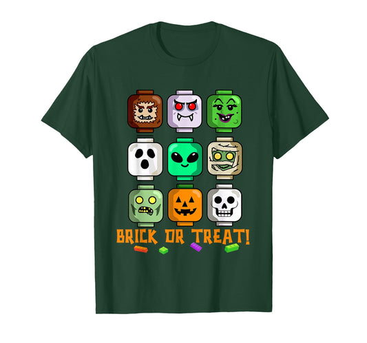 Halloween Building Brick or Treat Heads Pumpkin Ghost Mummy T-Shirt