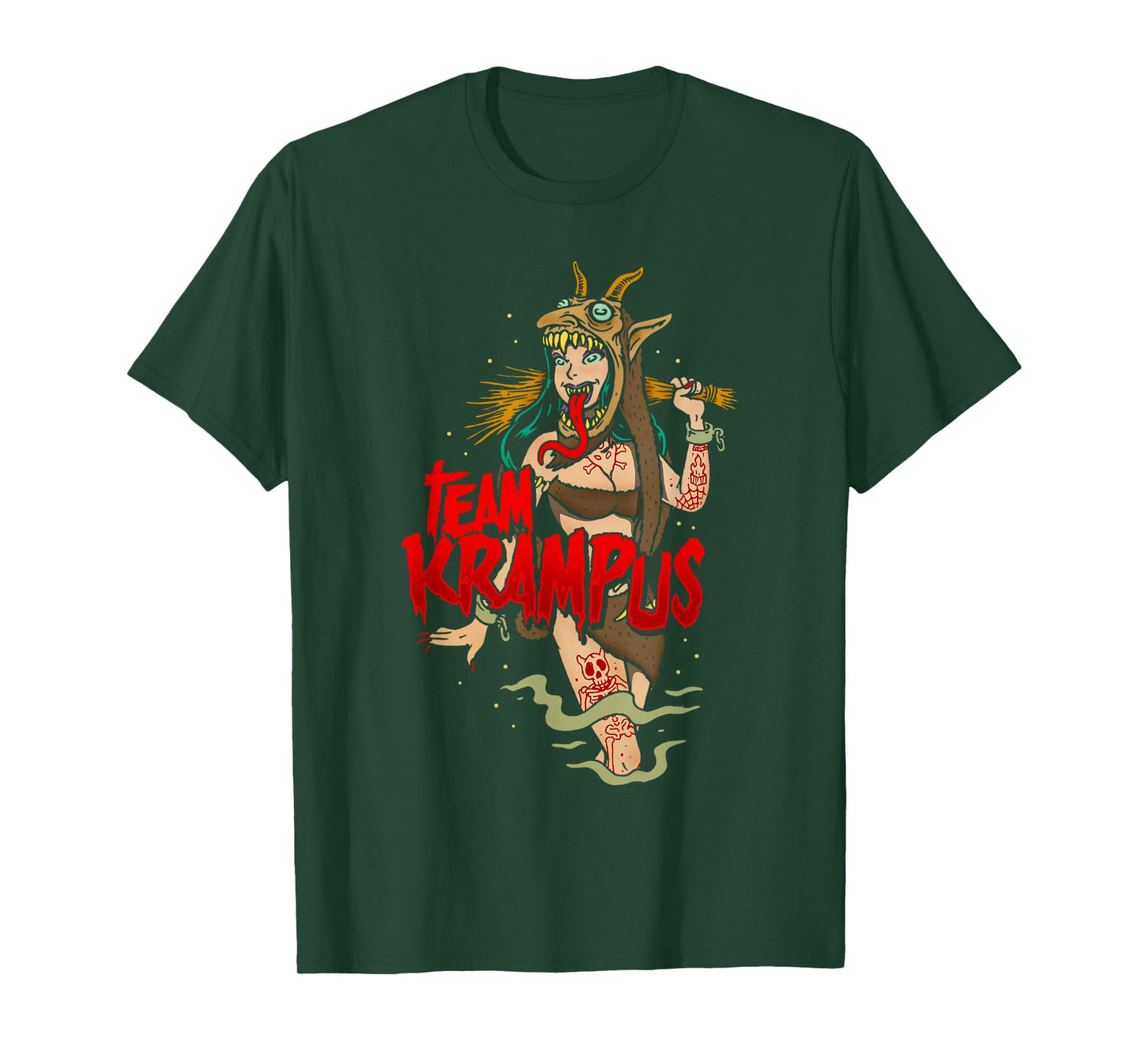 Team Krampus Pinup Goth Emo Girl Christmas T-Shirt