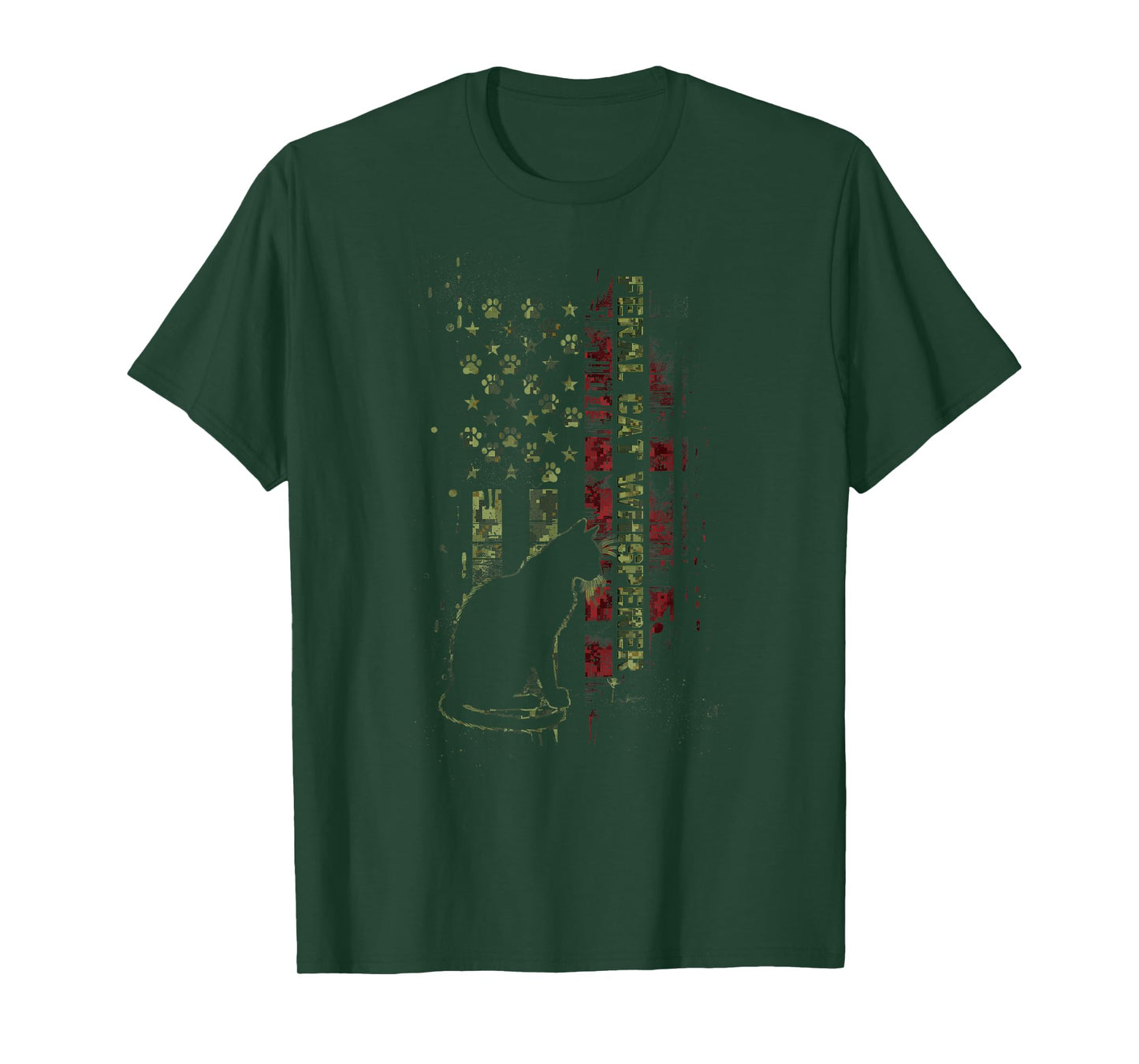 Feral Cat Whisperer Paw Print Camo Usa American Flag Patriot T-Shirt for Men Women