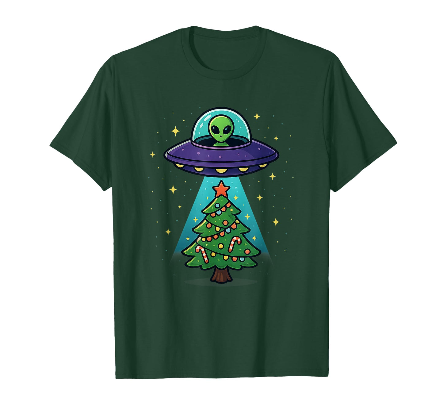 Alien Christmas Lights UFO Holiday Abduction Christmas Tree T-Shirt