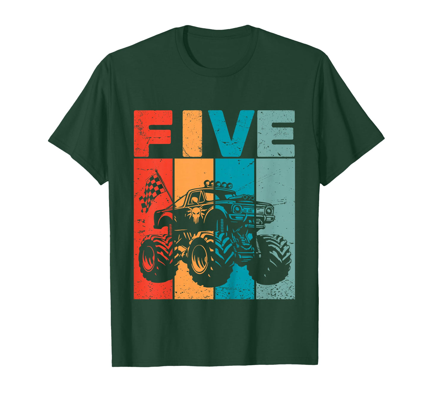 Kids 5th Birthday Monster Truck Five Retro 5 Years Old Bday Boys T-Shirt