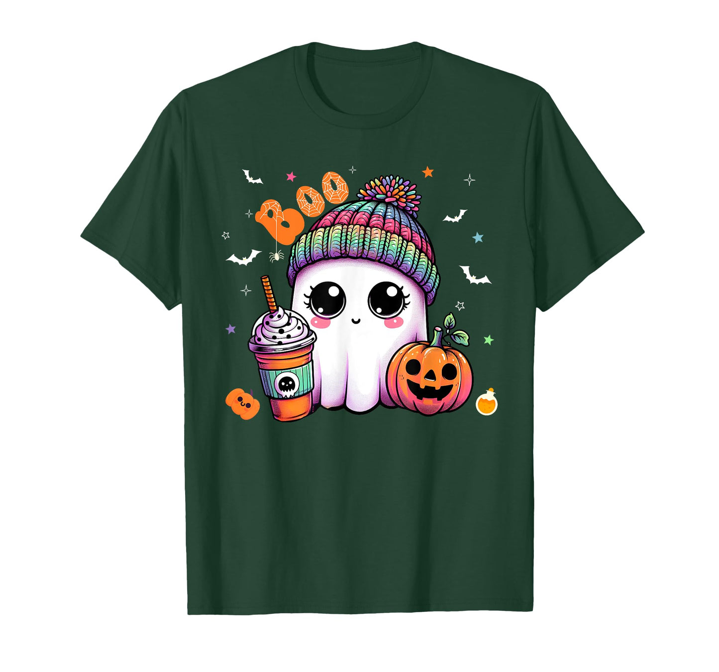 Cute Ghost Boo Drinking Pumpkin Spice Coffee Halloween T-Shirt