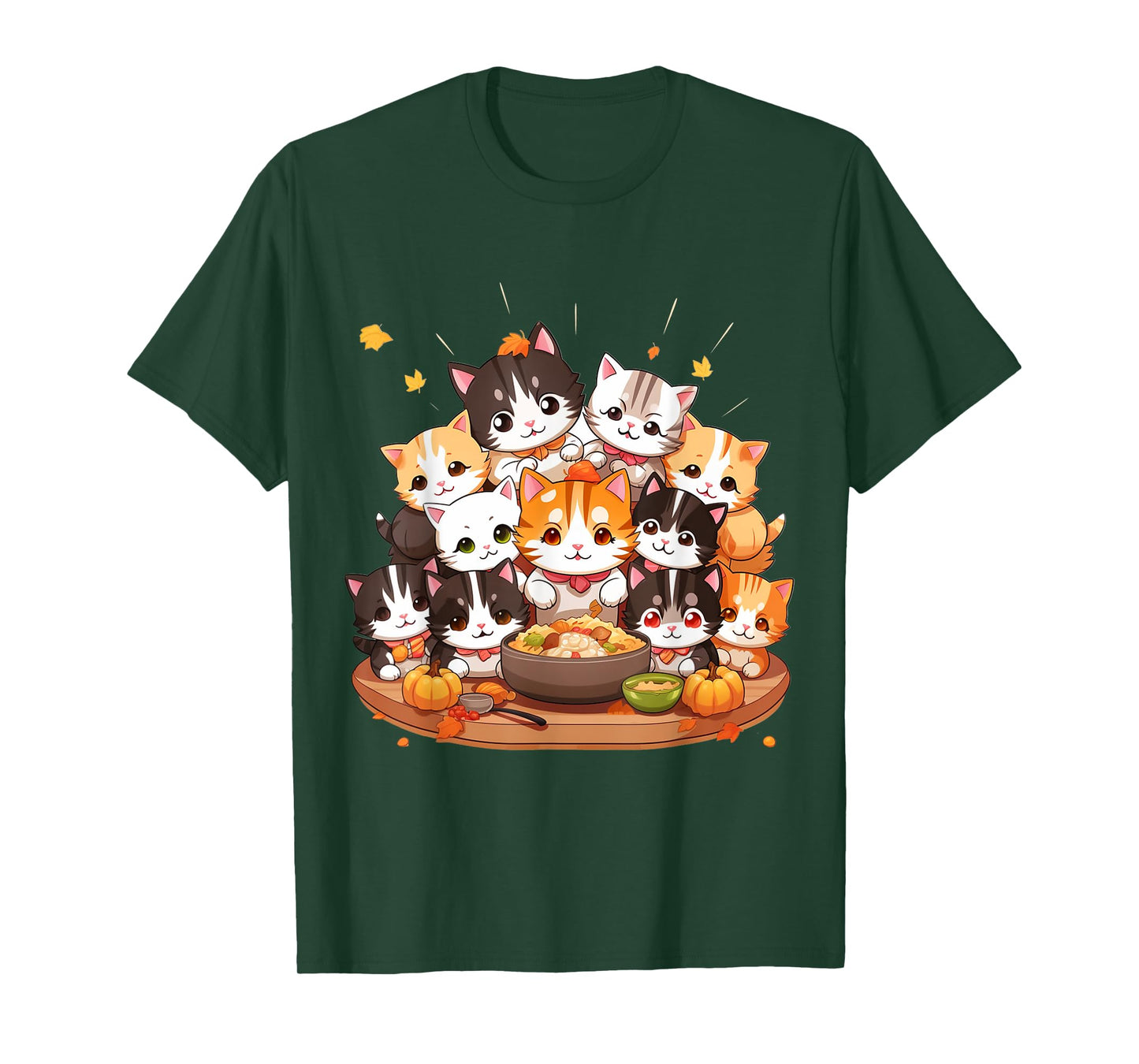 Cute funny cats celebrating thanksgiving autumn dinner T-Shirt