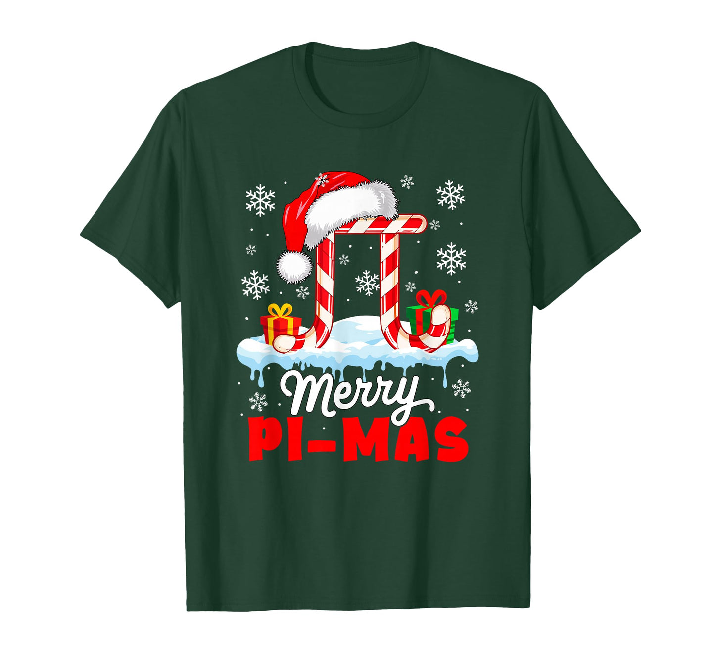 Merry Pi-mas Xmas Santa Pi Symbol Candy Canes Math Teacher T-Shirt