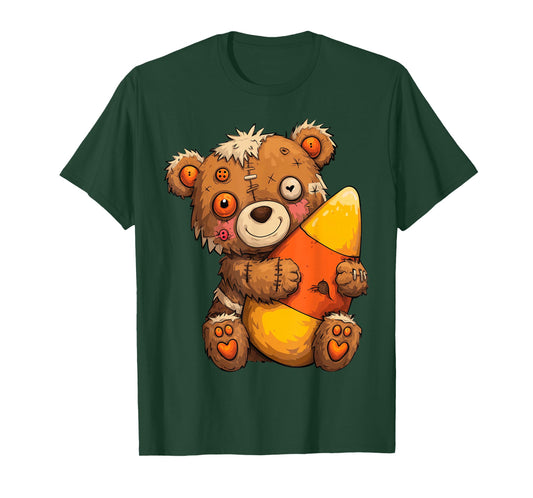Zombie Bear Hugging A Big Candy Corn Halloween T-Shirt