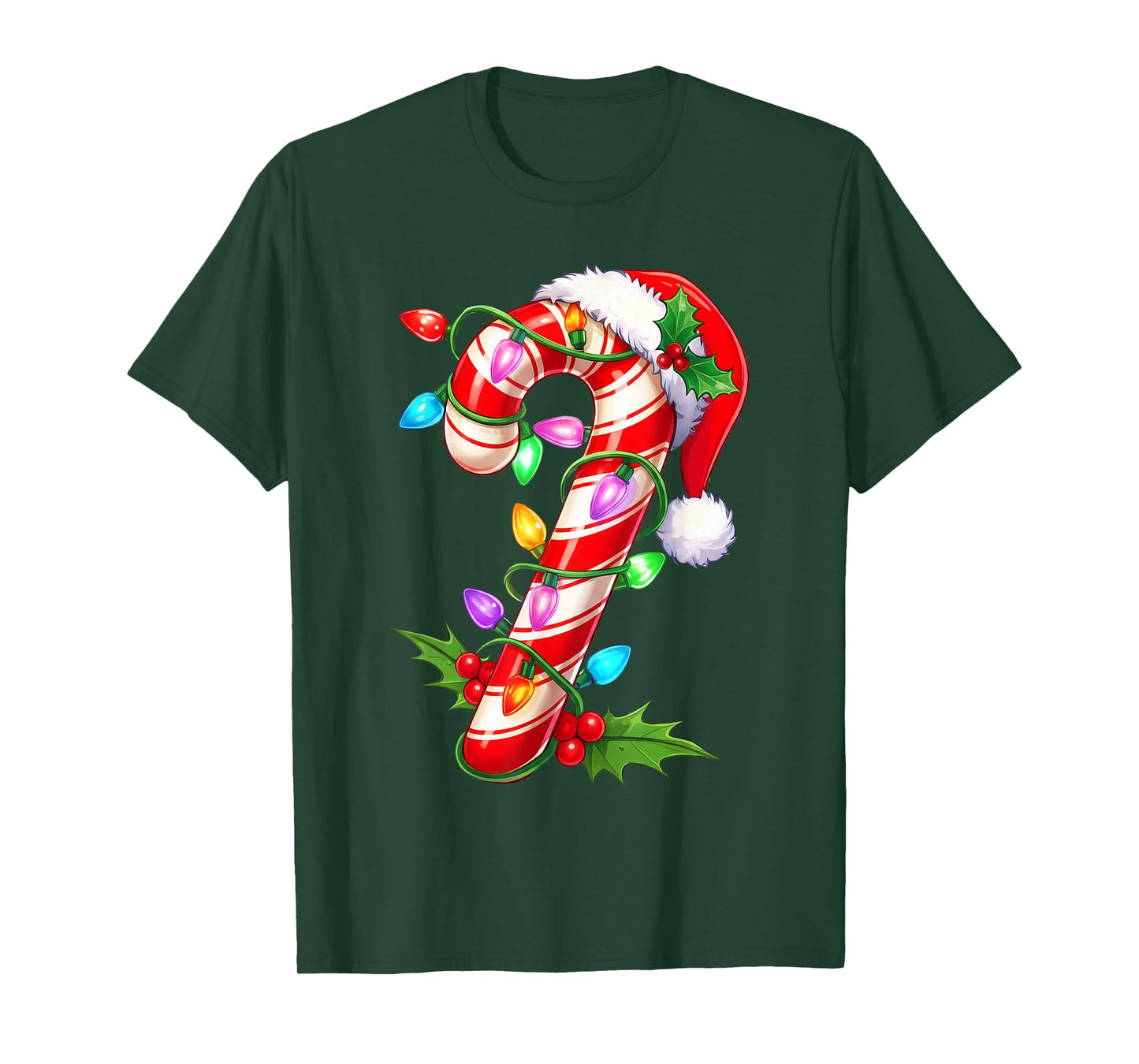 Red & White Candy Cane Crew Christmas Santa Hat Xmas Holiday T-Shirt
