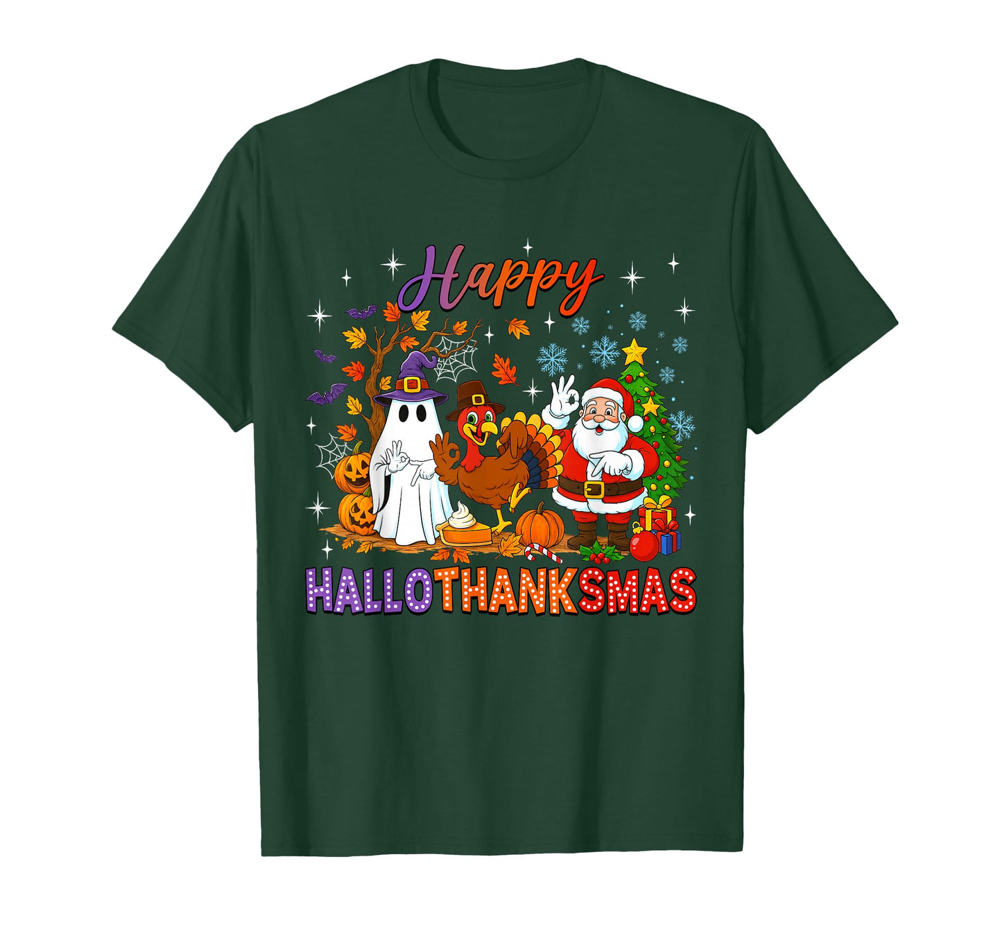 Happy Hallothanksmas Halloween Thanksgiving 67 Christmas T-Shirt