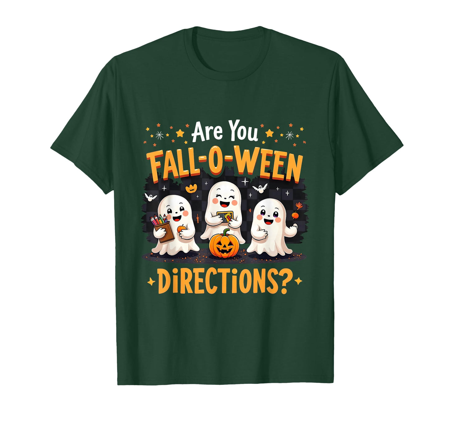 Fall-O-Ween Directions Cute Ghost Teacher Halloween T-Shirt