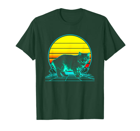 Retro Manx Cat Vaporwave T-Shirt