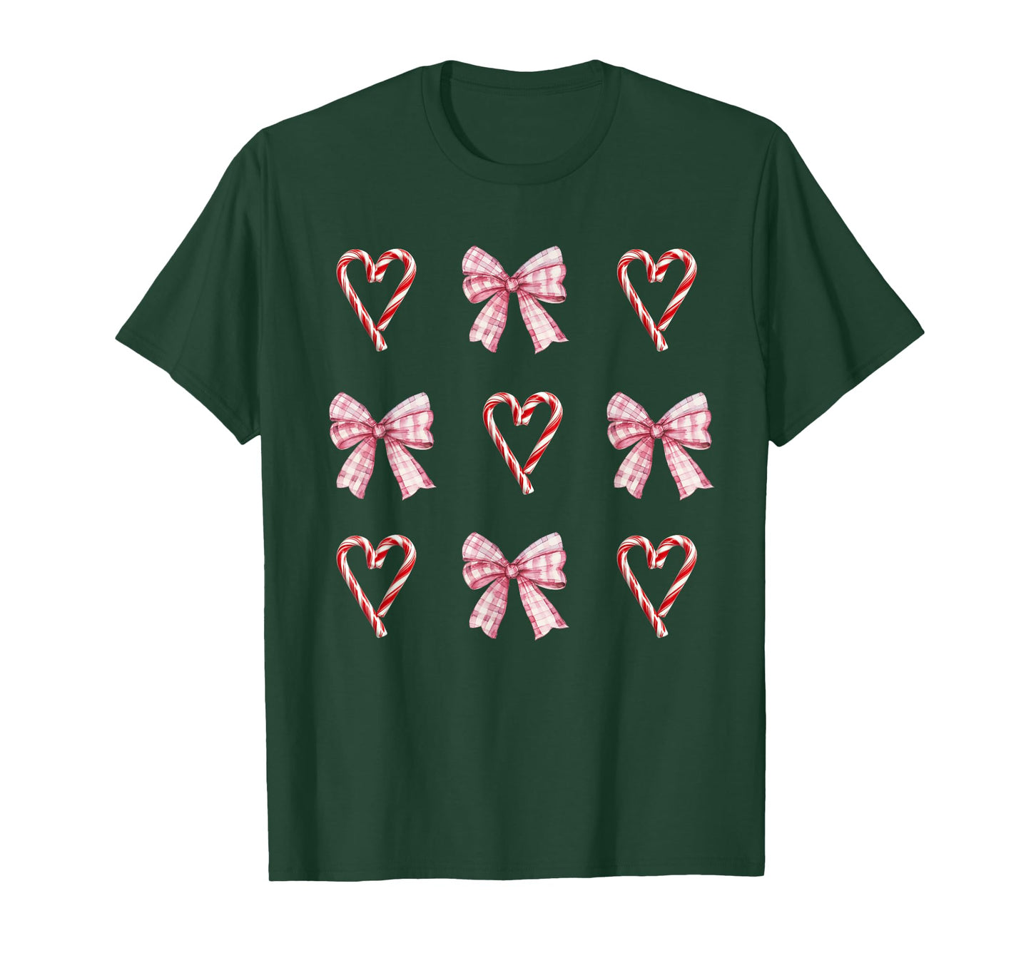 Heart Candy Cane Pink Bow Christmas T-Shirt