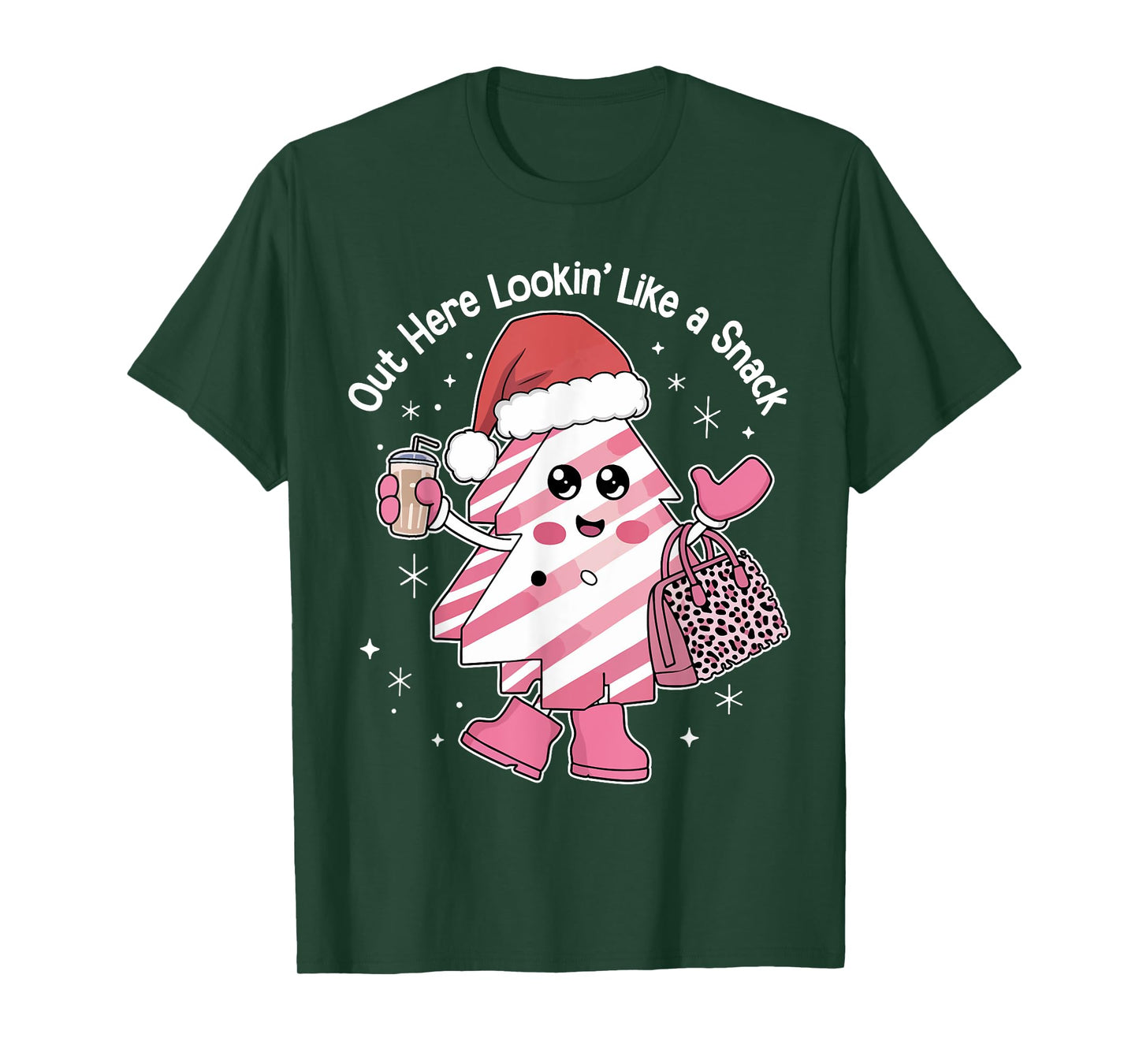 Out Here Looking Like A Snack Christmas Tree Cake Pink T-Shirt