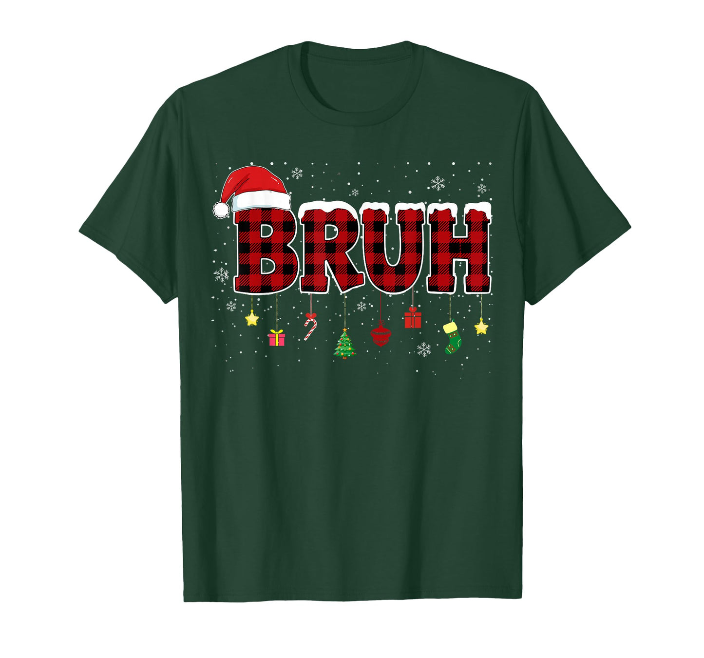 Bruh Funny Christmas Red Plaid Teens Boys Kids Xmas Pajamas T-Shirt
