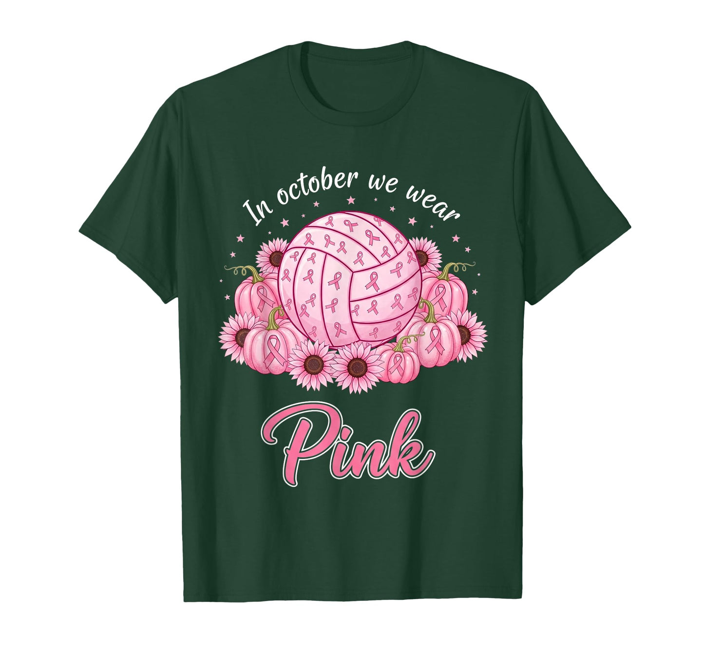 in October We Wear Pink Volleyball Breast Cancer Awareness T-Shirt