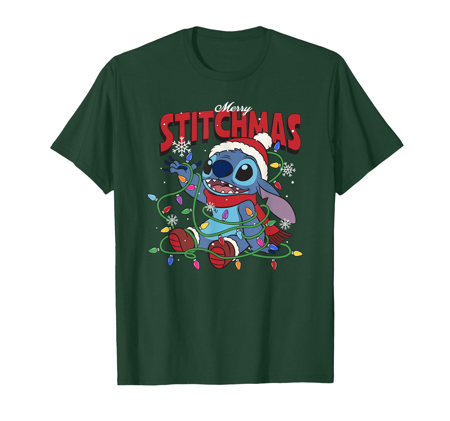 Disney Lilo & Stitch Merry Stitchmas Messy Christmas Lights T-Shirt