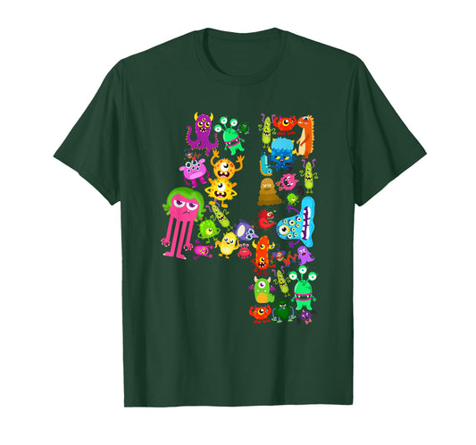 Little Monster 4 Four Years Kids 4th Birthday Party Monsters T-Shirt