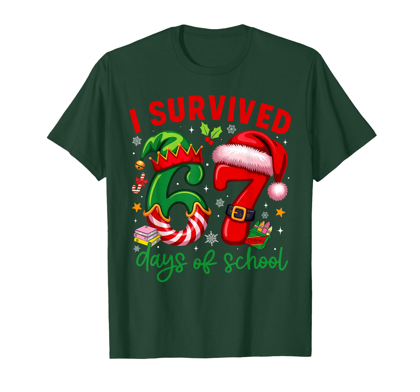 Funny I Survived 67 Days of School Christmas Santa Boy Girl T-Shirt