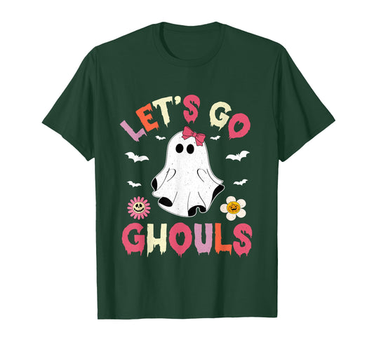 Halloween Lets Go Ghouls Ghost Retro Costume Women Girl Kids T-Shirt