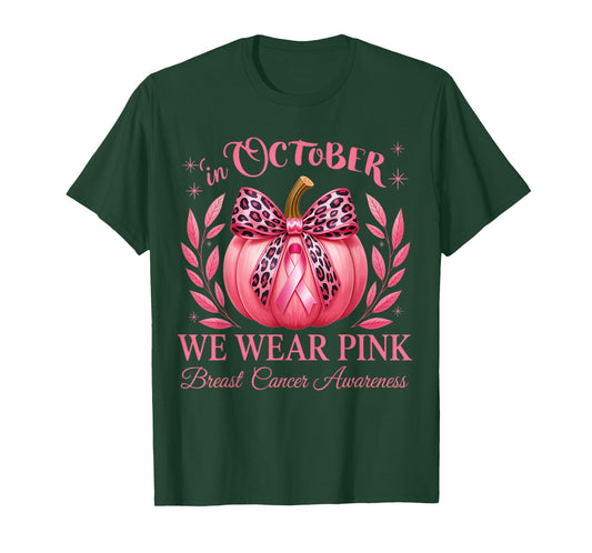 in October We Wear Pink Breast Cancer Awareness Halloween T-Shirt