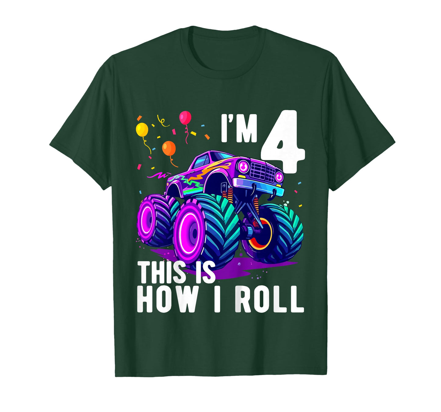 Kids Birthday Monster Truck 4 Year Old Boy 4th Birthday Party T-Shirt