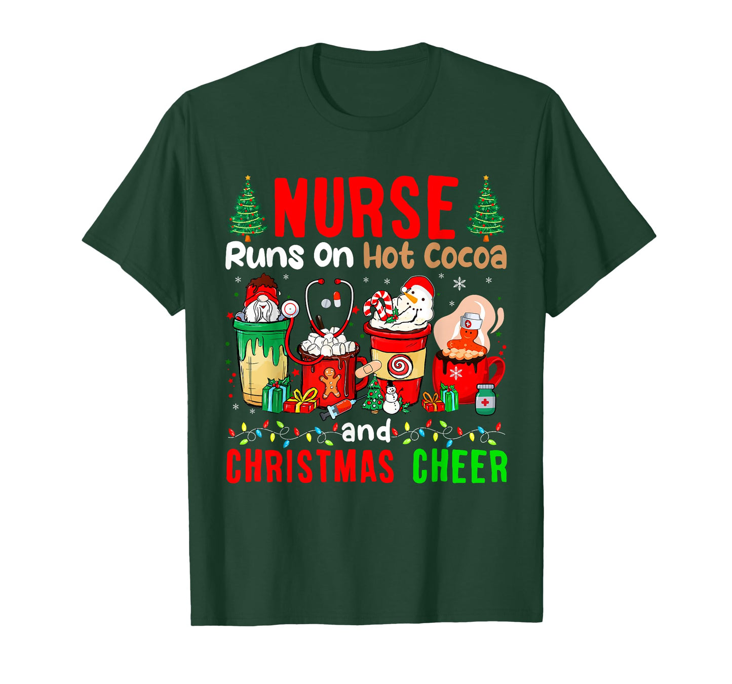Nurse Runs On Hot Cocoa And Christmas Cheer Gnome Lover T-Shirt