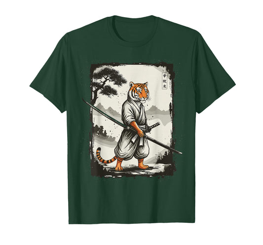Samurai Tiger Japanese Shirts for Men Warrior Vintage T-Shirt