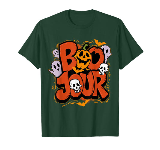 Boo Jour Ghost Halloween Celebrating Funny Groovy T-Shirt