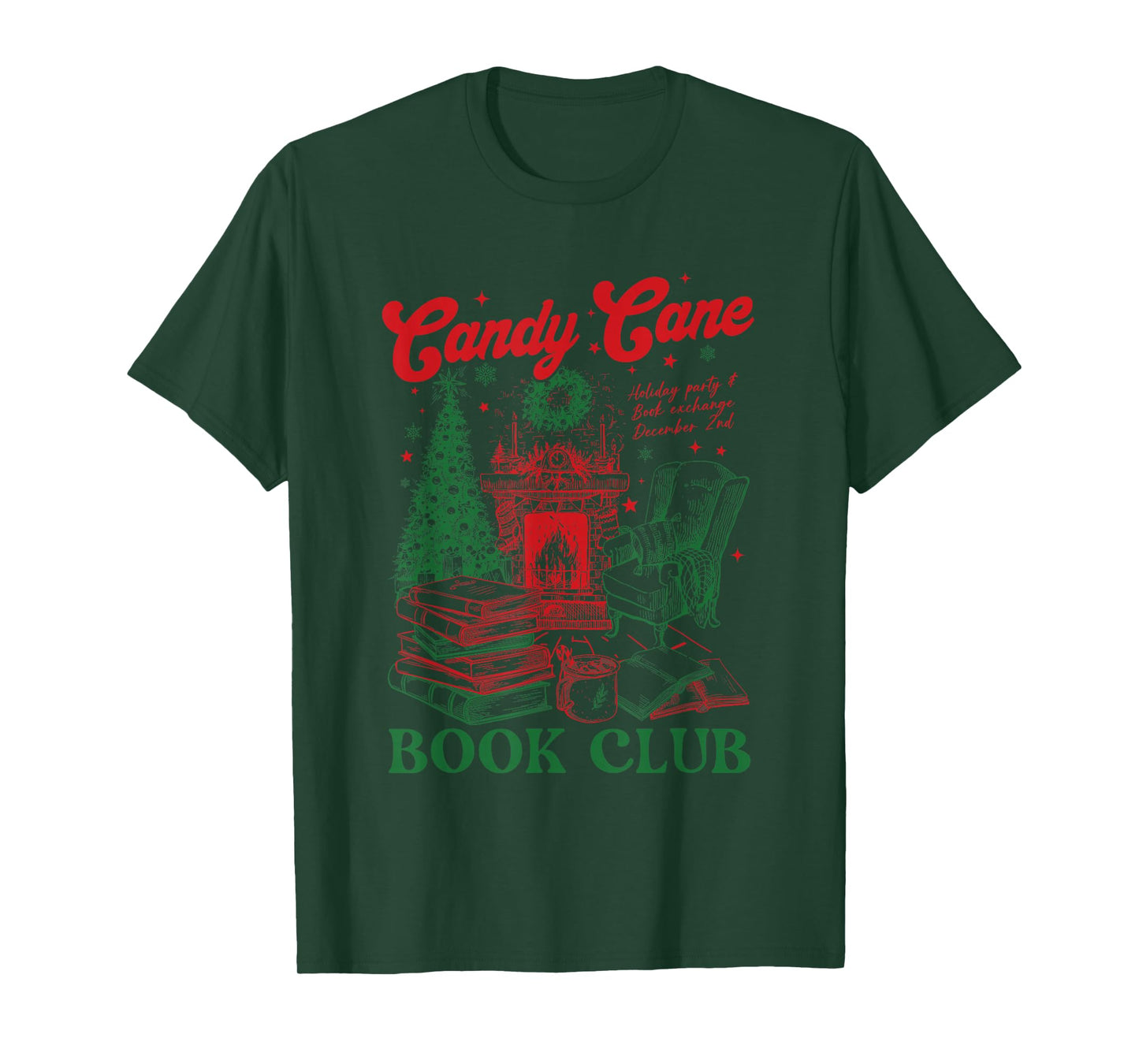 Bookish Christmas Candy Cane Book Club Book Love Winter T-Shirt