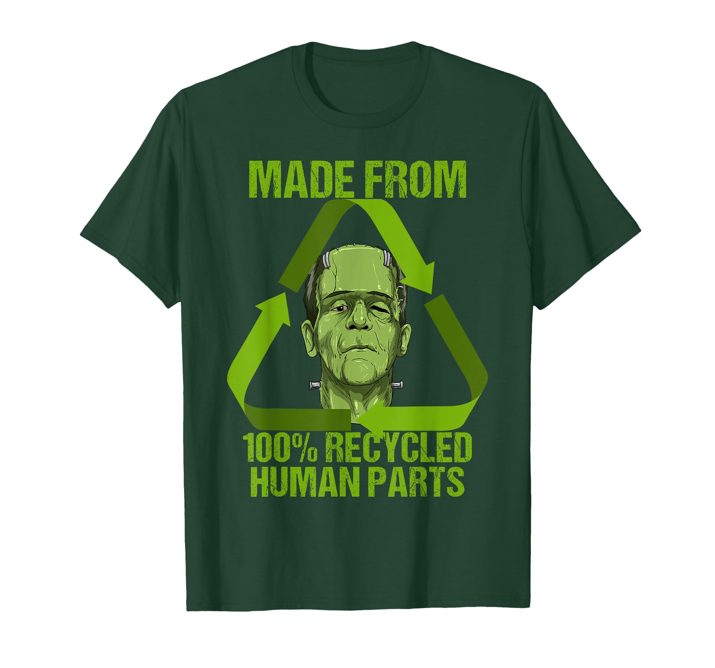 Frankenstein Made from 100% Recycled Human Parts Halloween T-Shirt Small