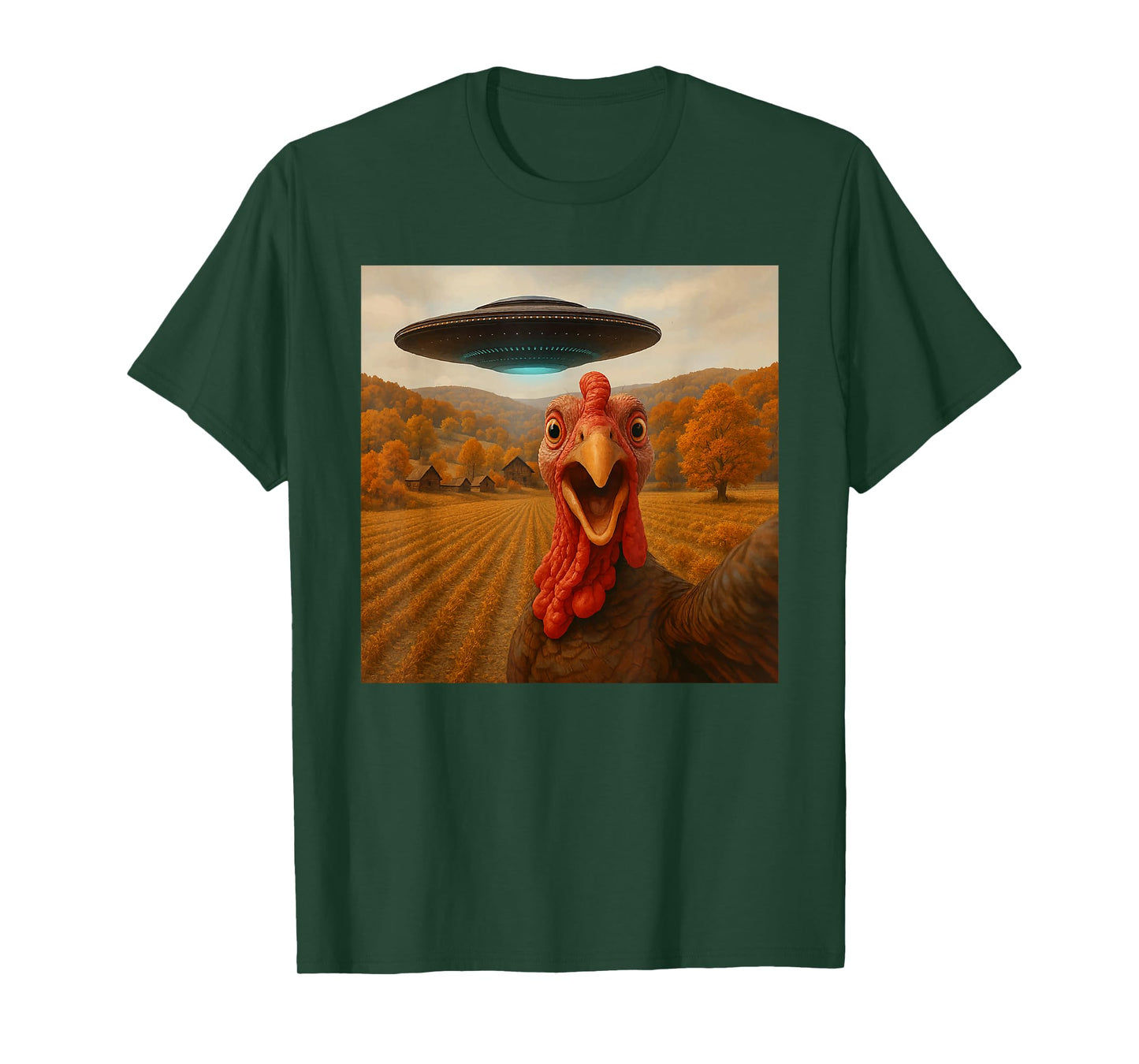 Turkey Selfie with Alien UFO Funny Thanksgiving Spaceship T-Shirt