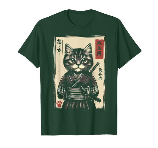 Samurai Cat Japanese Art Vintage Kawaii Cat T-Shirt