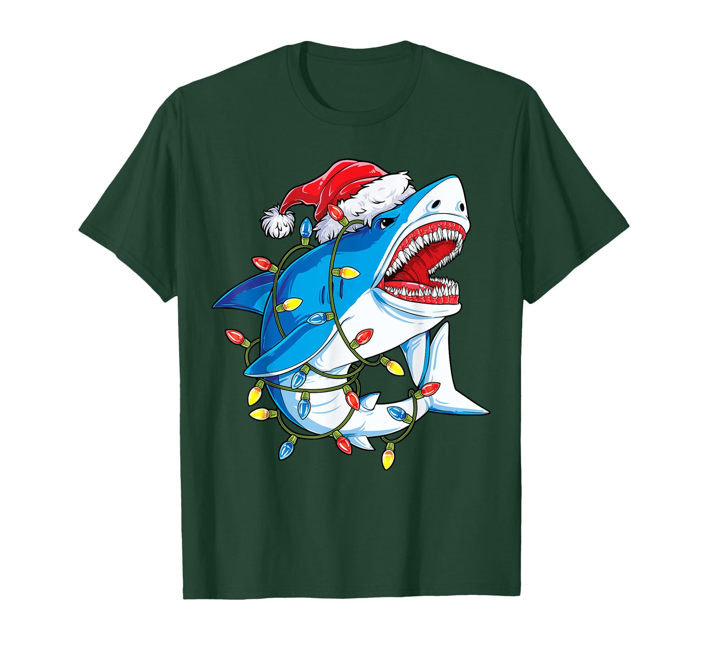 Santa Shark Christmas Lights Sharkmas Tree Xmas Boys Men T-Shirt