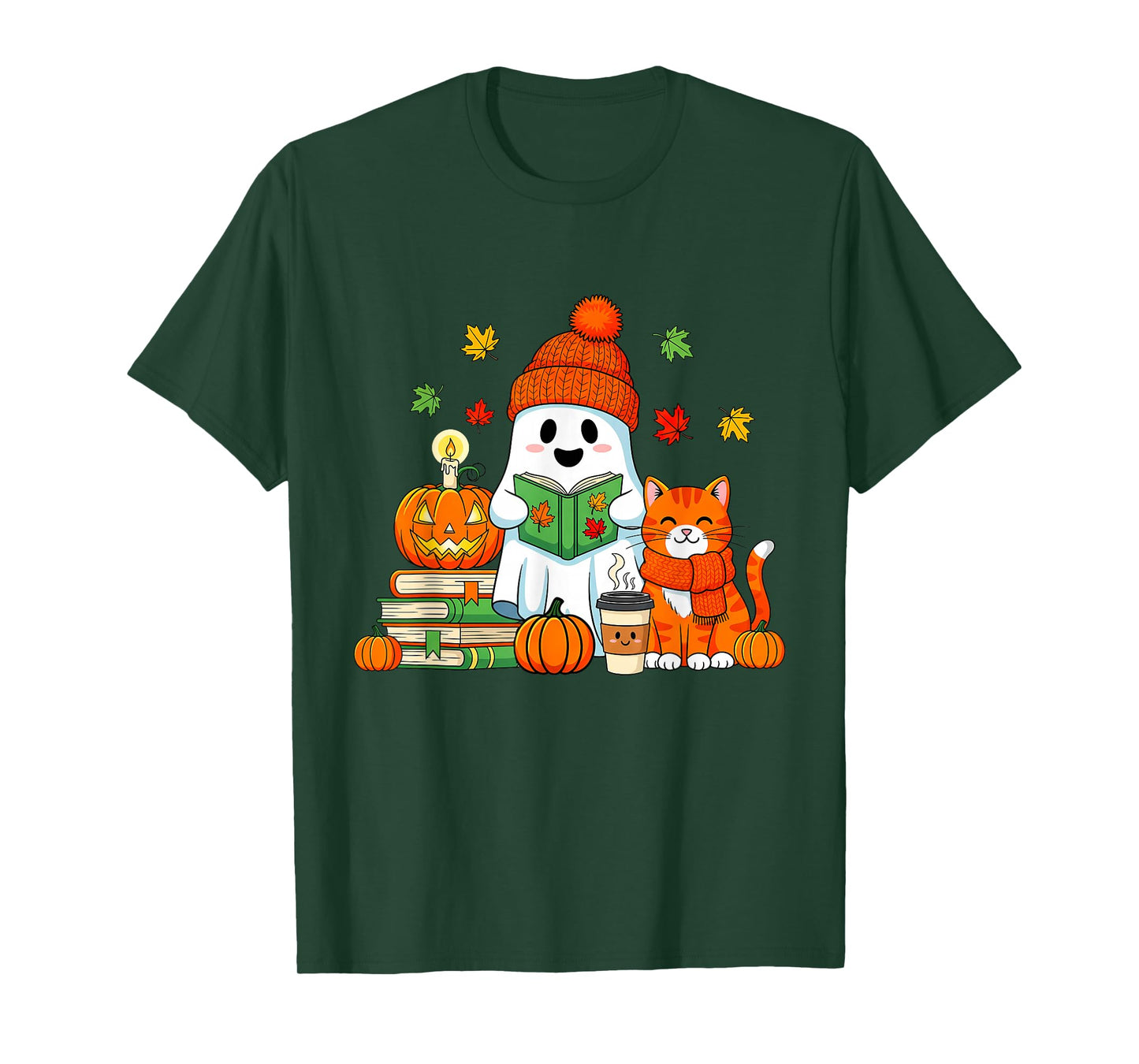 Cute Ghost Reading Book Lovers Autumn Fall Halloween Ghost T-Shirt