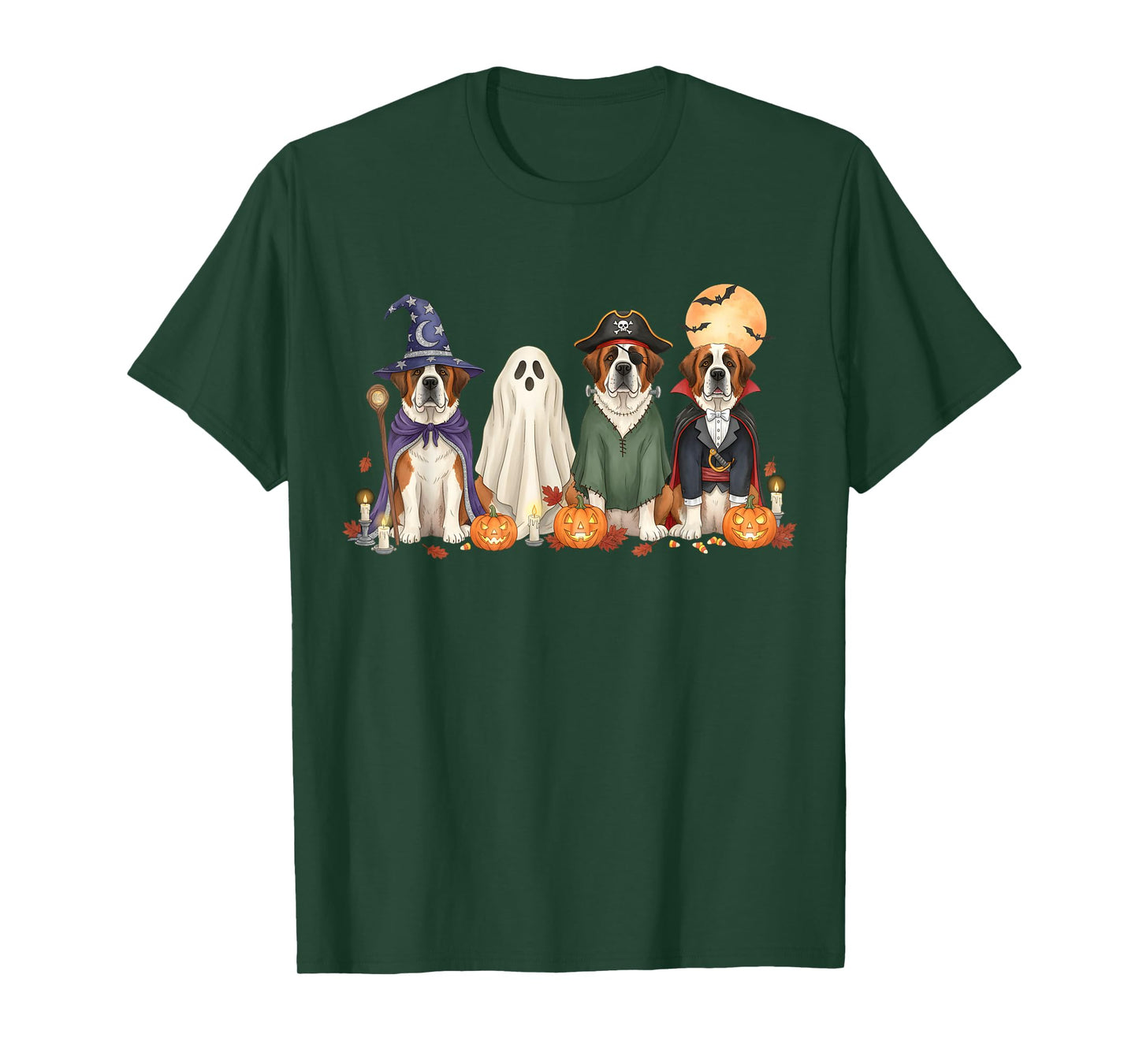 Spooky St. Bernard Dogs Ghost Witch Mummy Saint Bernard T-Shirt