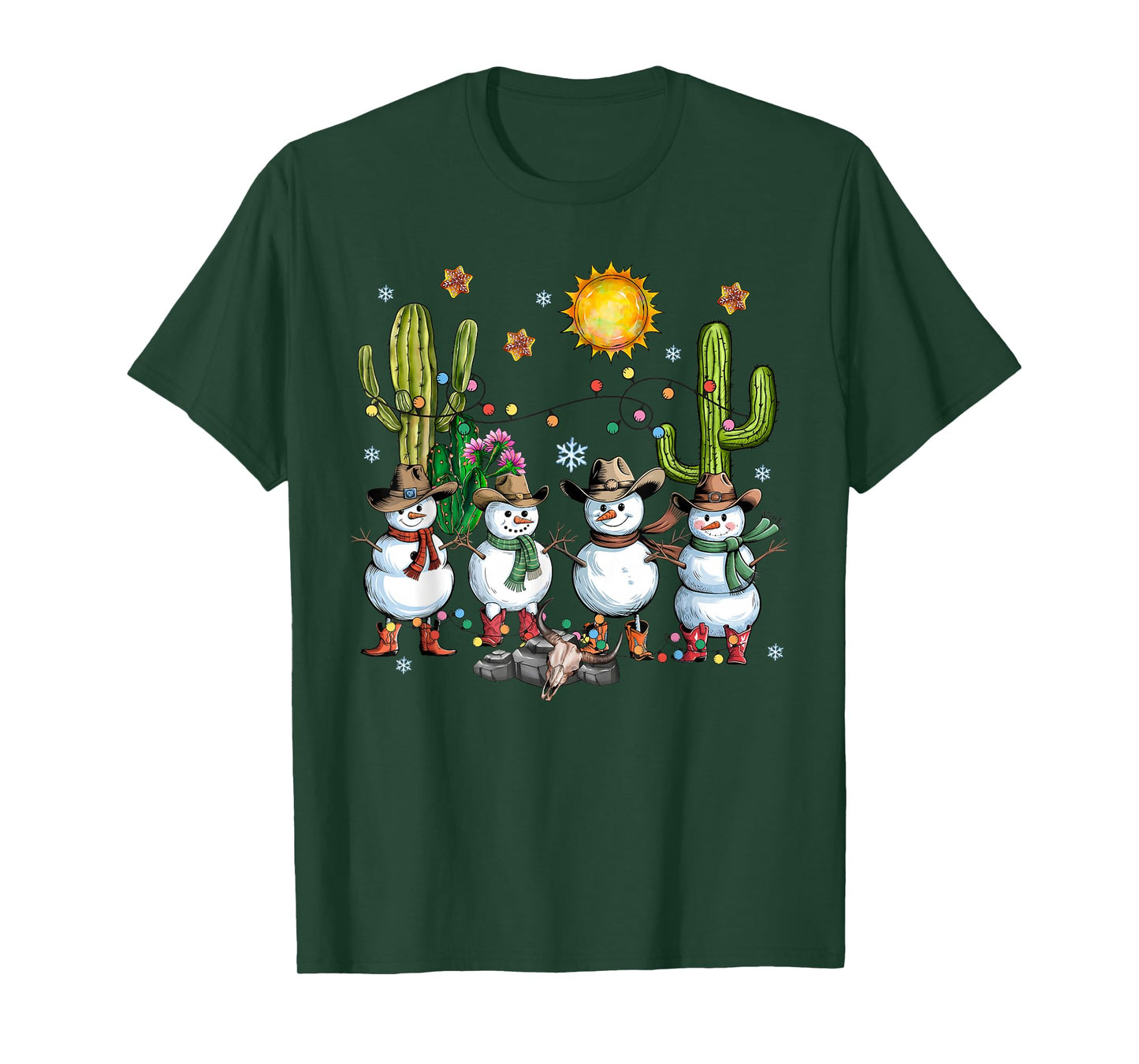 Snowman Cowboy Christmas Howdy Western Xmas Lights Boys Kids T-Shirt