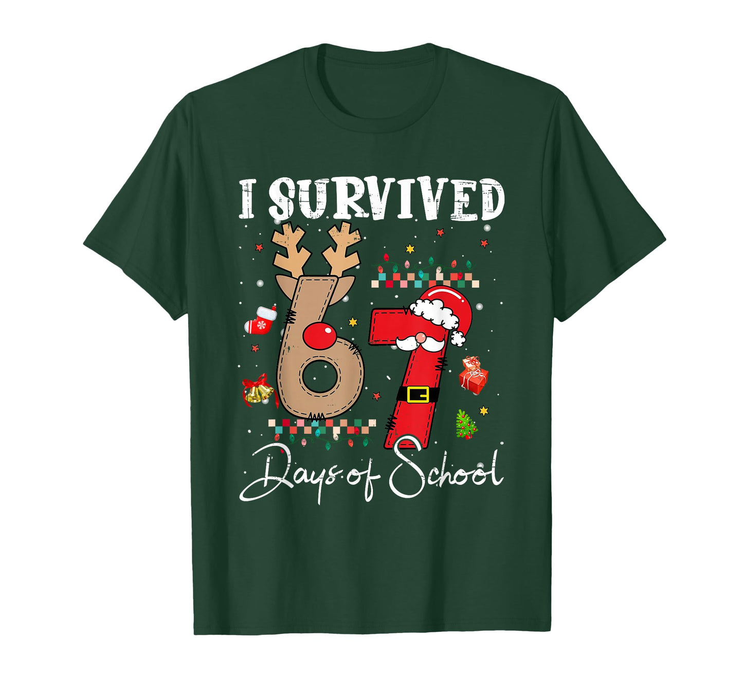 I Survived 67 Days of School Christmas Candy Cane Six Seven T-Shirt