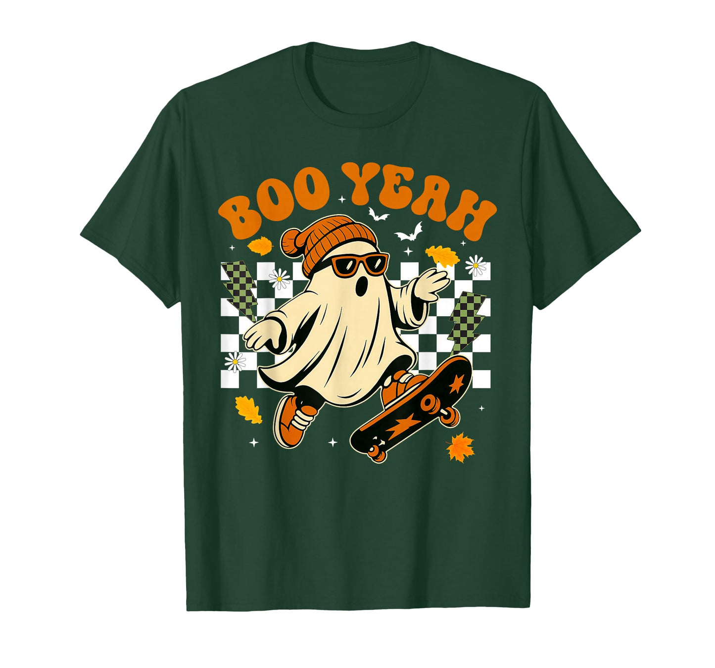 Boo Yeah Skateboard Funny Ghost Halloween Costume Men Boys T-Shirt