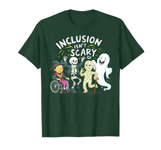 Inclusion Isn't Scary Teacher Skeleton Ghost Cute Halloween T-Shirt