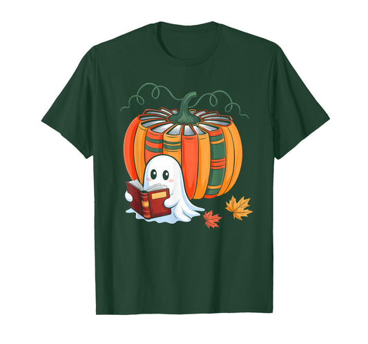 Fall Book Pumpkin Ghost Reading Books Halloween Teacher T-Shirt