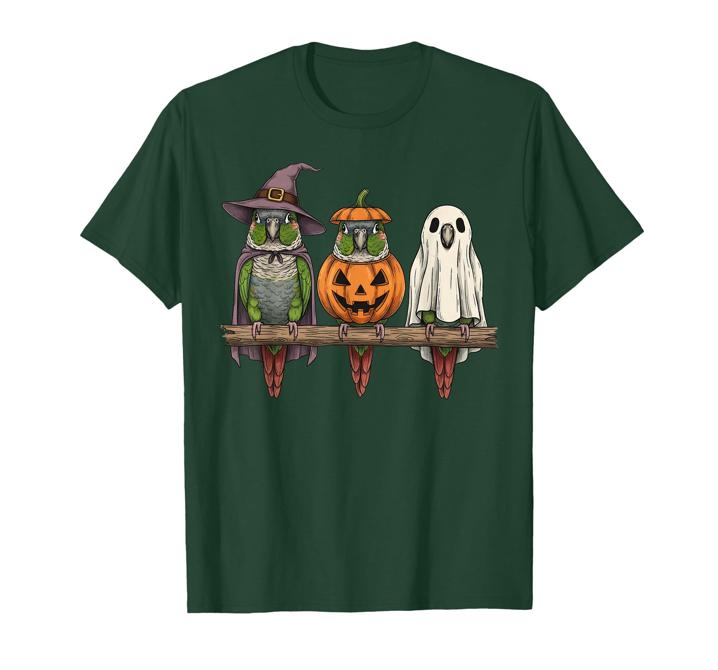 Spooky Ghost Green Cheek Conure Bird Lover Pumpkin Halloween T-Shirt