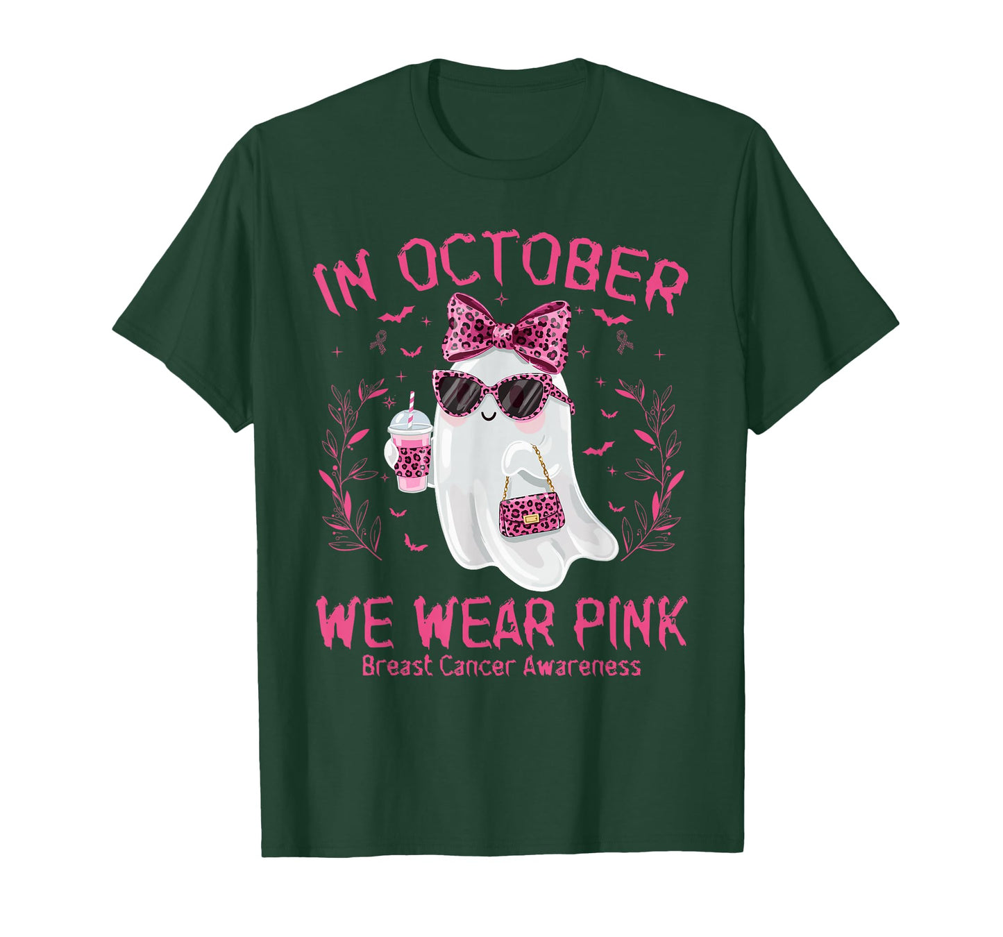 in October We Wear Pink Ghost Breast Cancer Awareness T-Shirt