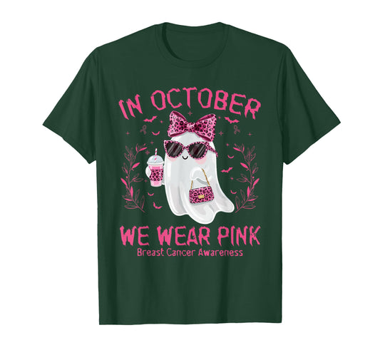 in October We Wear Pink Ghost Breast Cancer Awareness T-Shirt