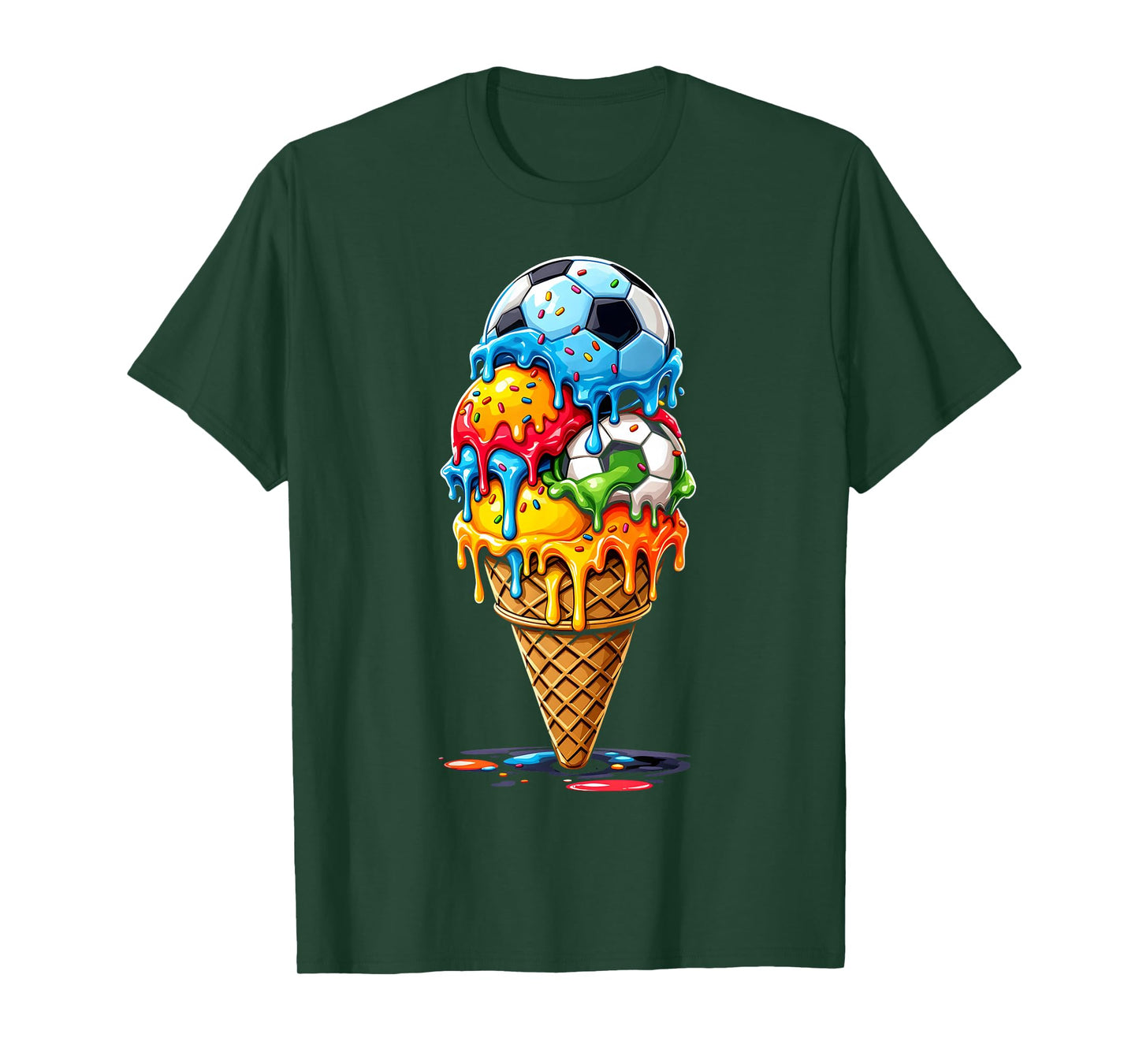 Soccer Drip Boys Girls Ice Cream Drip With Sprinkles Summer T-Shirt