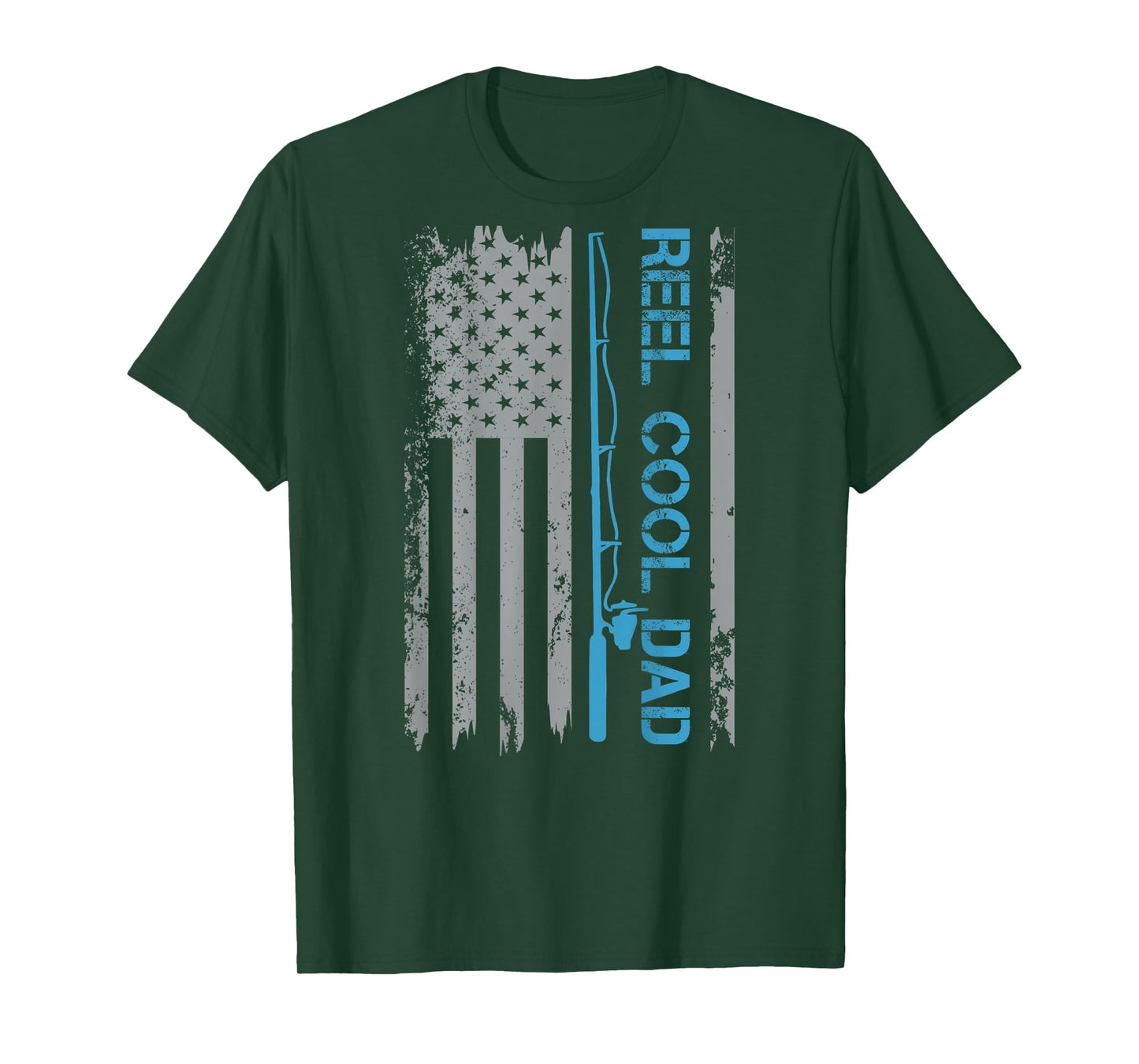 Reel Cool Dad Fishing USA Flag Patriotic 4th of July On Back T-Shirt for Men