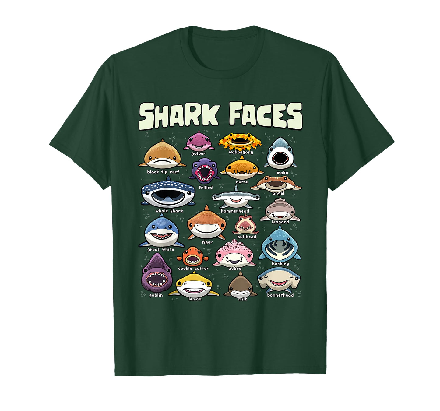Types of Shark Faces Sea Animals of The World Shark Lover T-Shirt