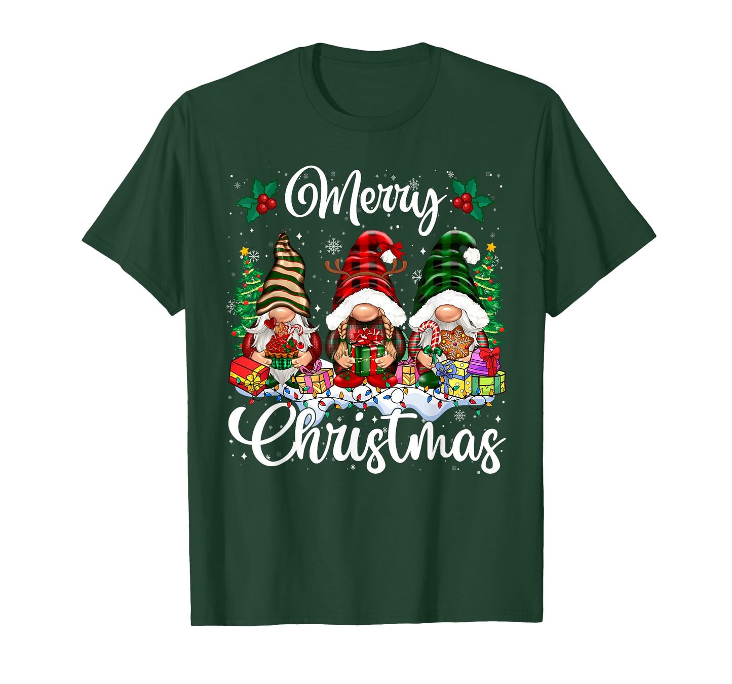 Cute Gnomes Merry Christmas Light Family Gnome Xmas Matching T-Shirt