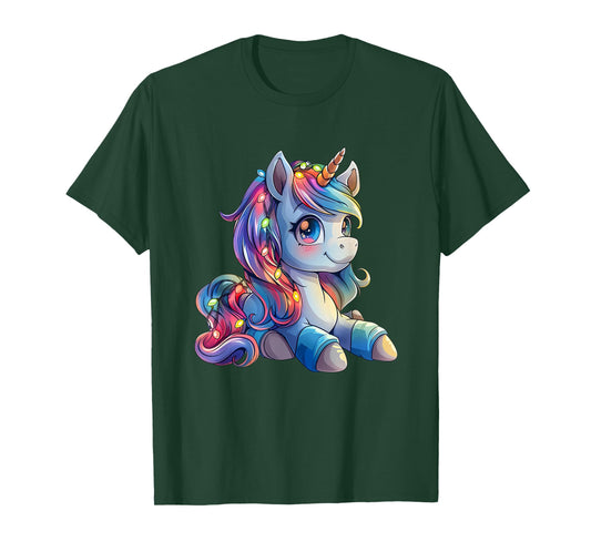Unicorn Wrapped In Christmas Lights - Unicorn Xmas Kawaii T-Shirt