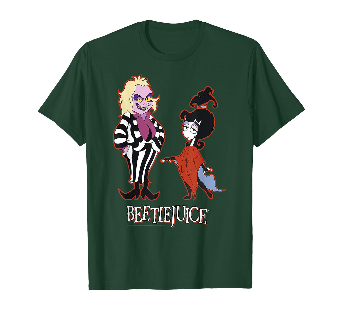 Beetlejuice Red Outline Beetlejuice and Lydia Cartoon T-Shirt